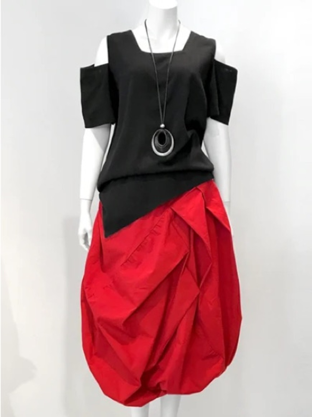 Kaliyana Ball Skirt Cherry Red Cotton Avant-Garde Lagenlook Art to Wear M-L